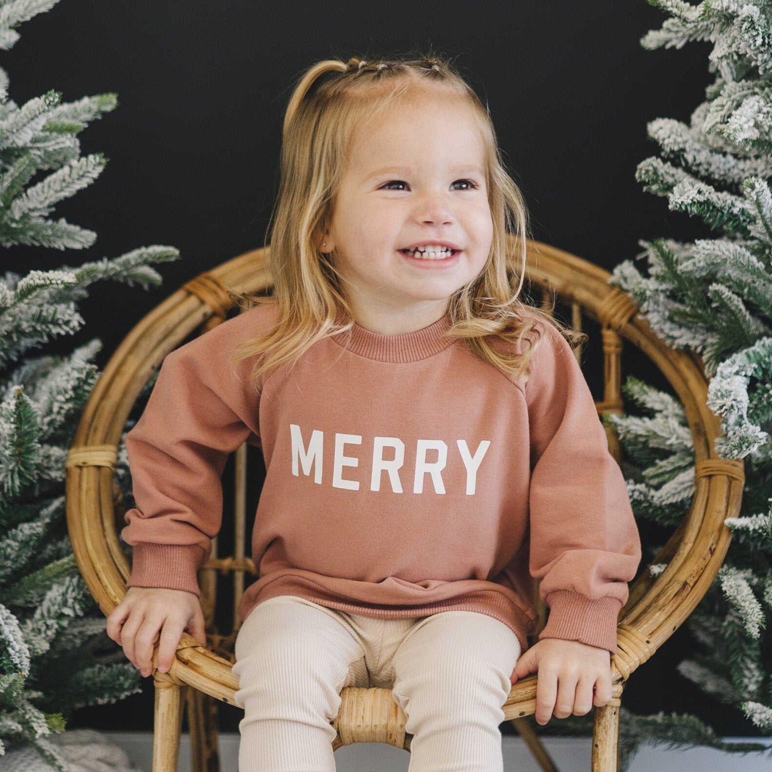 MERRY Graphic Organic Cotton Crewneck Sweatshirt - Baby Sweatshirt - Toddler Crewneck Sweatshirt - Christmas Baby Winter - Girl Boy Crew