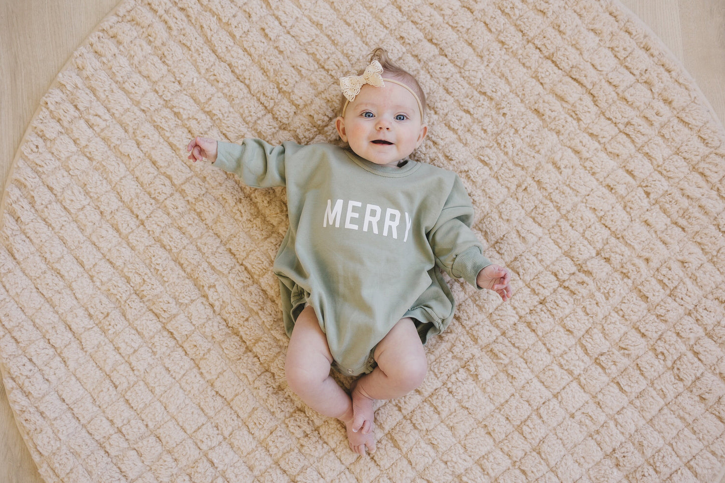 MERRY Christmas Graphic Oversized Sweatshirt Romper - Baby Bubble Romper - Baby Boy Outfit - Girl - Toddler - Green - X-Mas Sweatshirt Top