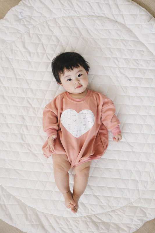 Distressed Heart Graphic Oversized Sweatshirt Romper - Grunge Heart Sweatshirt Bubble Romper - Baby Girl Clothes - V-Day - Valentines Day