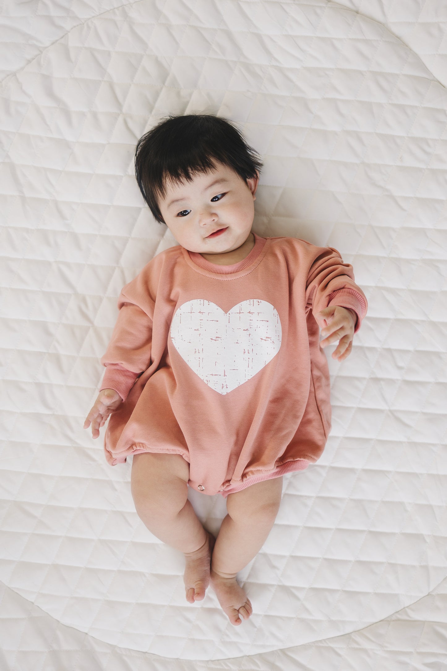 Distressed Heart Graphic Oversized Sweatshirt Romper - Grunge Heart Sweatshirt Bubble Romper - Baby Girl Clothes - V-Day - Valentines Day