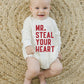 Mr. Steal Your Heart Valentine's Day Graphic Oversized Bamboo Sweatshirt Romper - Baby Sweatshirt Bubble Romper - Boy Toddler - V-Day