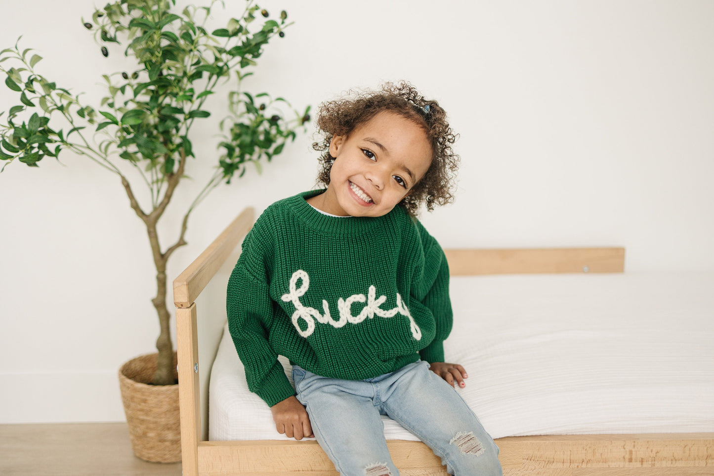 Lucky Hand Embroidered Chunky Knit Sweater for Babies & Toddlers - St. Patrick's Day Embroidered Baby Sweater - Baby Boy or Girl - Green