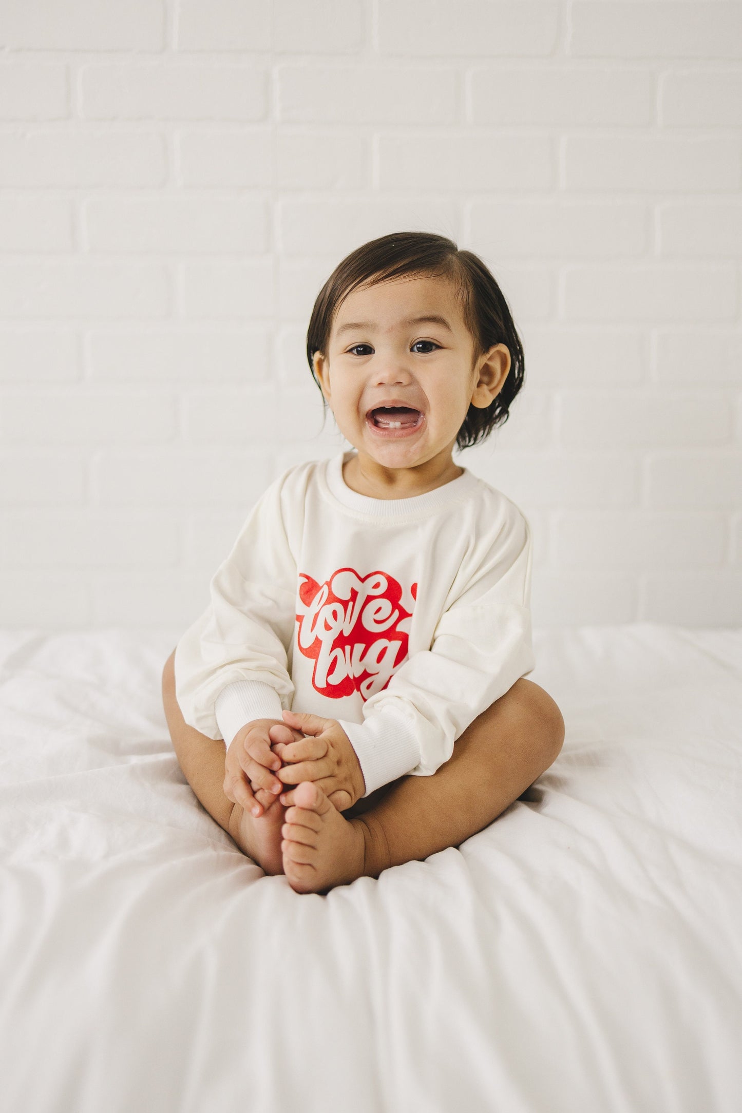 Love Bug Valentine's Day Graphic Oversized Bamboo Sweatshirt Romper - Baby Sweatshirt Bubble Romper - Baby Girl Toddler - V-Day Lovebug