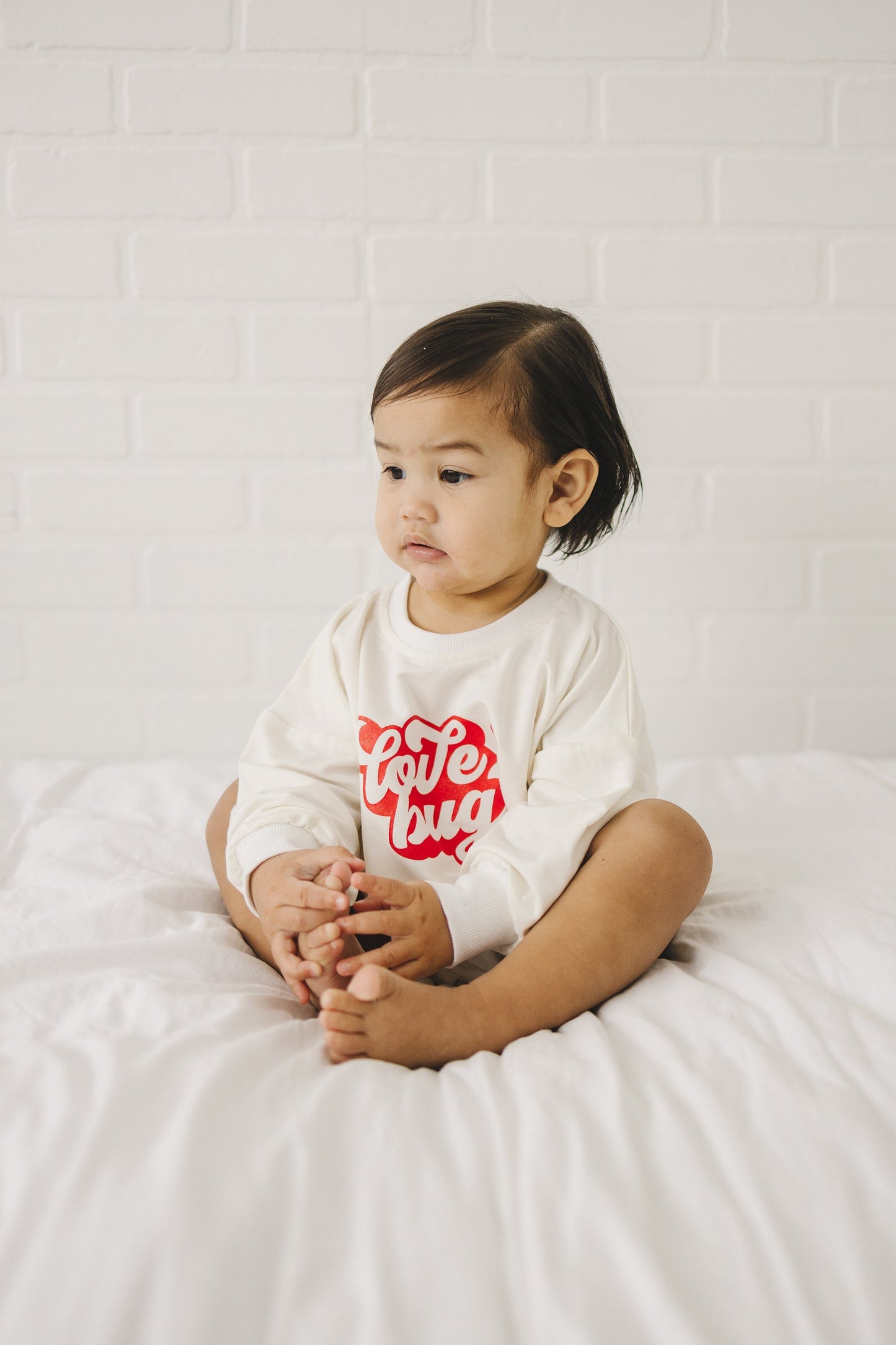 Love Bug Valentine's Day Graphic Oversized Bamboo Sweatshirt Romper - Baby Sweatshirt Bubble Romper - Baby Girl Toddler - V-Day Lovebug