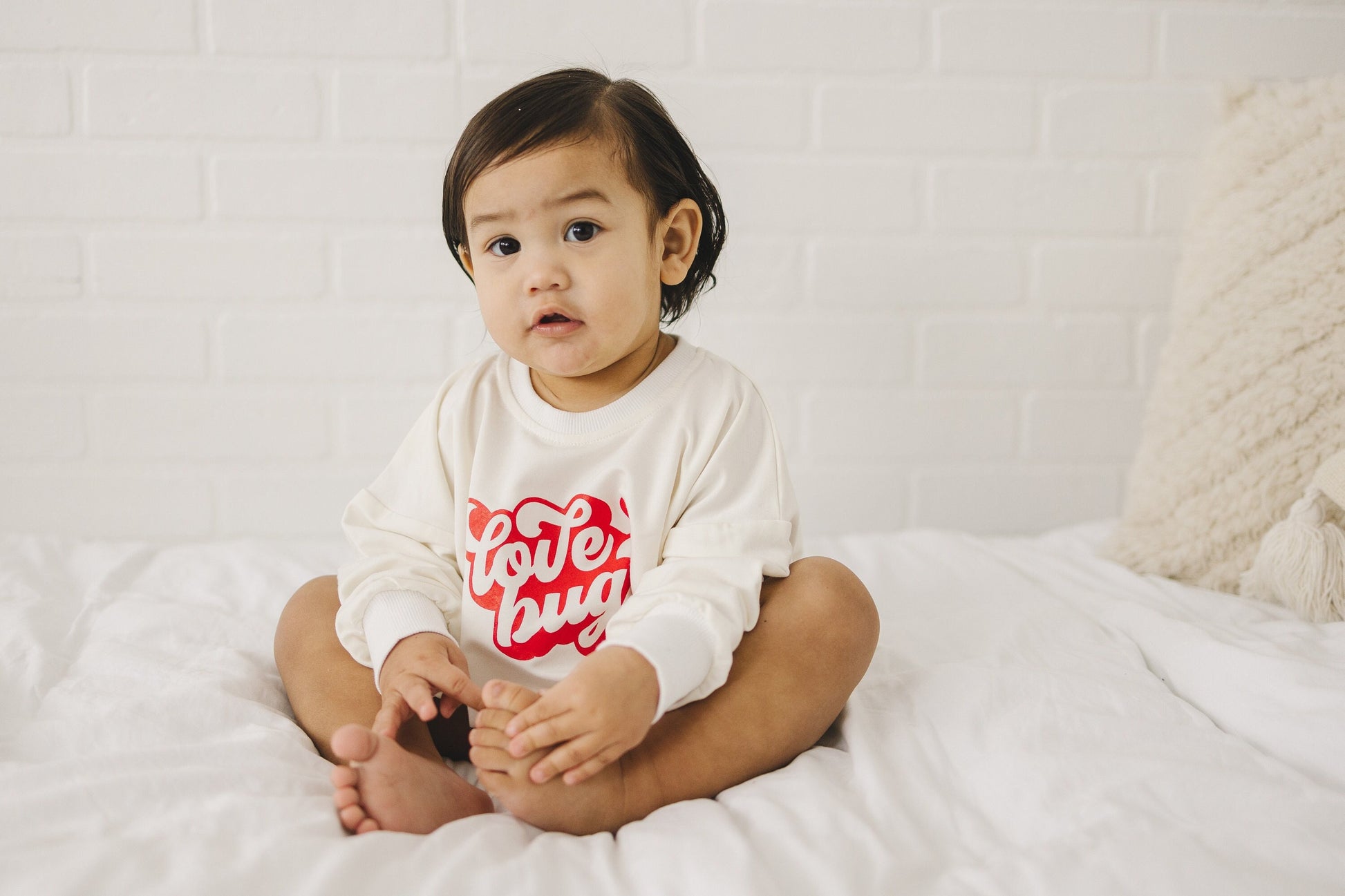 Love Bug Valentine's Day Graphic Oversized Bamboo Sweatshirt Romper - Baby Sweatshirt Bubble Romper - Baby Girl Toddler - V-Day Lovebug