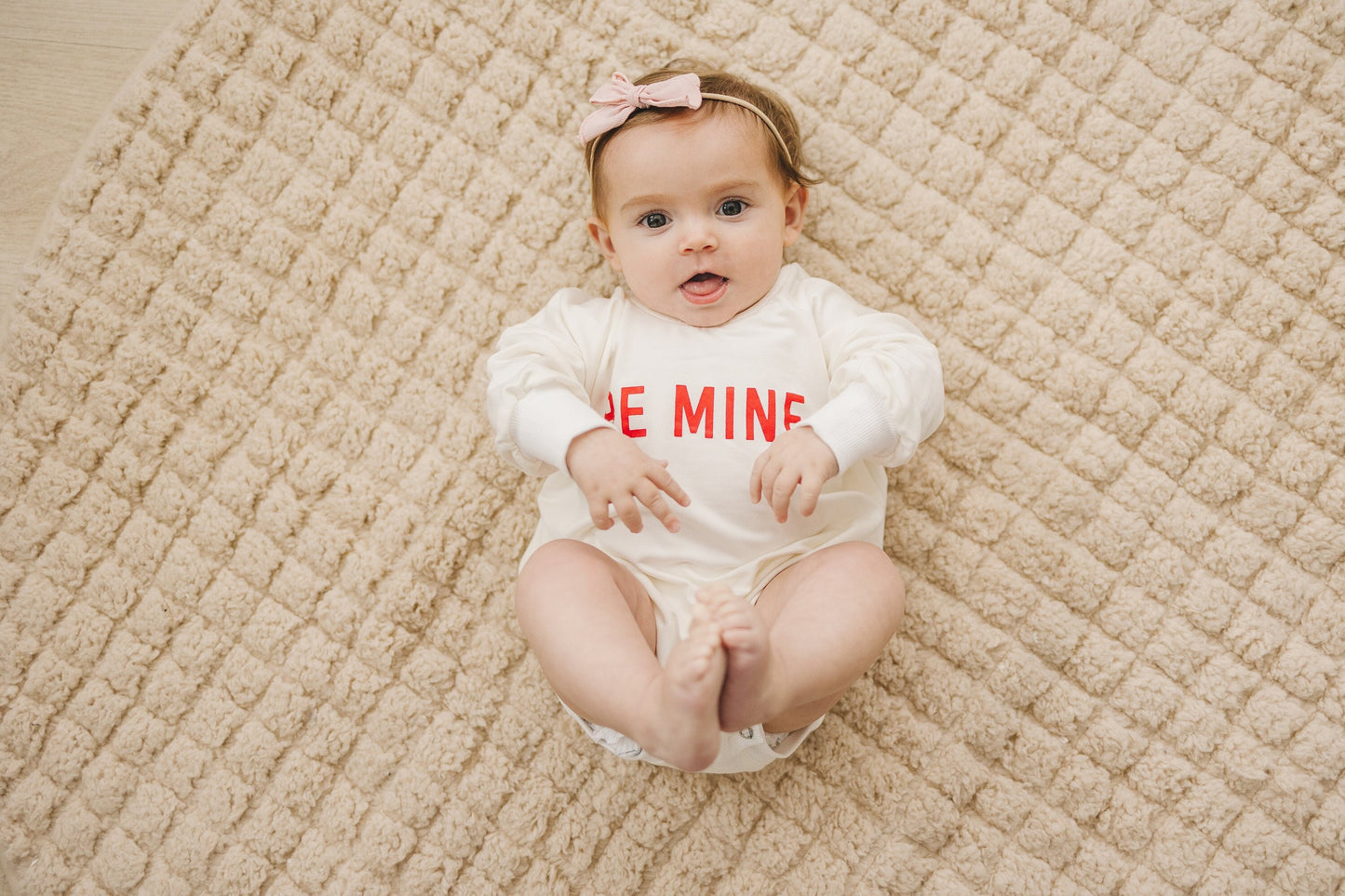 Be Mine Valentine's Day Graphic Oversized Bamboo Sweatshirt Romper - Baby Sweatshirt Bubble Romper - Baby Girl Boy Toddler - V-Day Loved