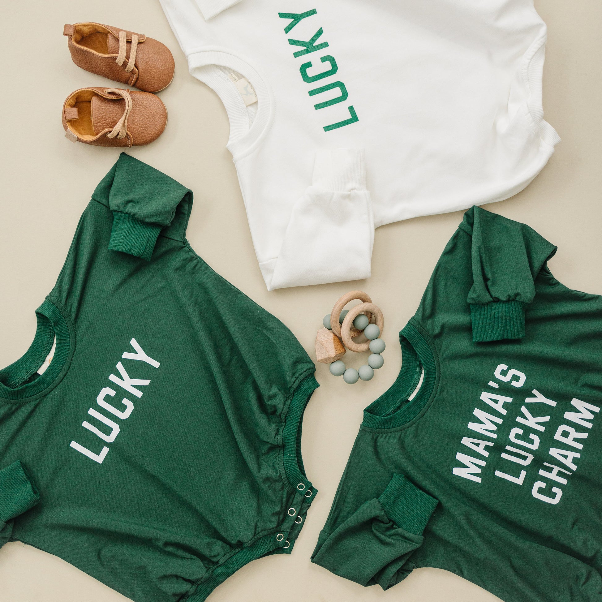 Mama's Lucky Charm St Patrick's's Day Graphic Oversized Bamboo Sweatshirt Romper - Baby Sweatshirt Bubble Romper - Baby Girl Boy Toddler