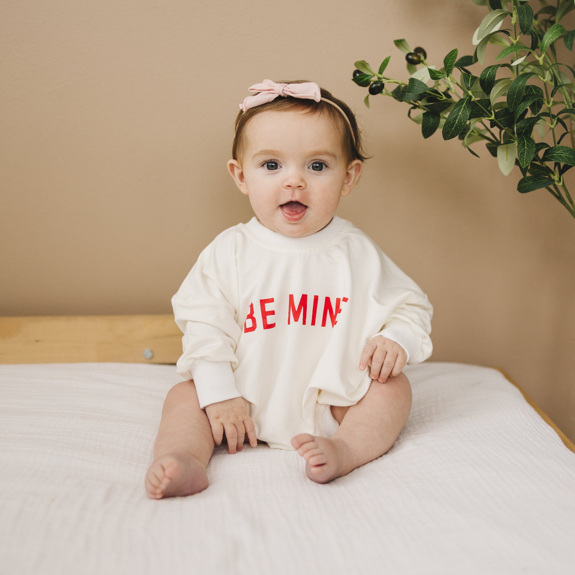 Be Mine Valentine's Day Graphic Oversized Bamboo Sweatshirt Romper - Baby Sweatshirt Bubble Romper - Baby Girl Boy Toddler - V-Day Loved