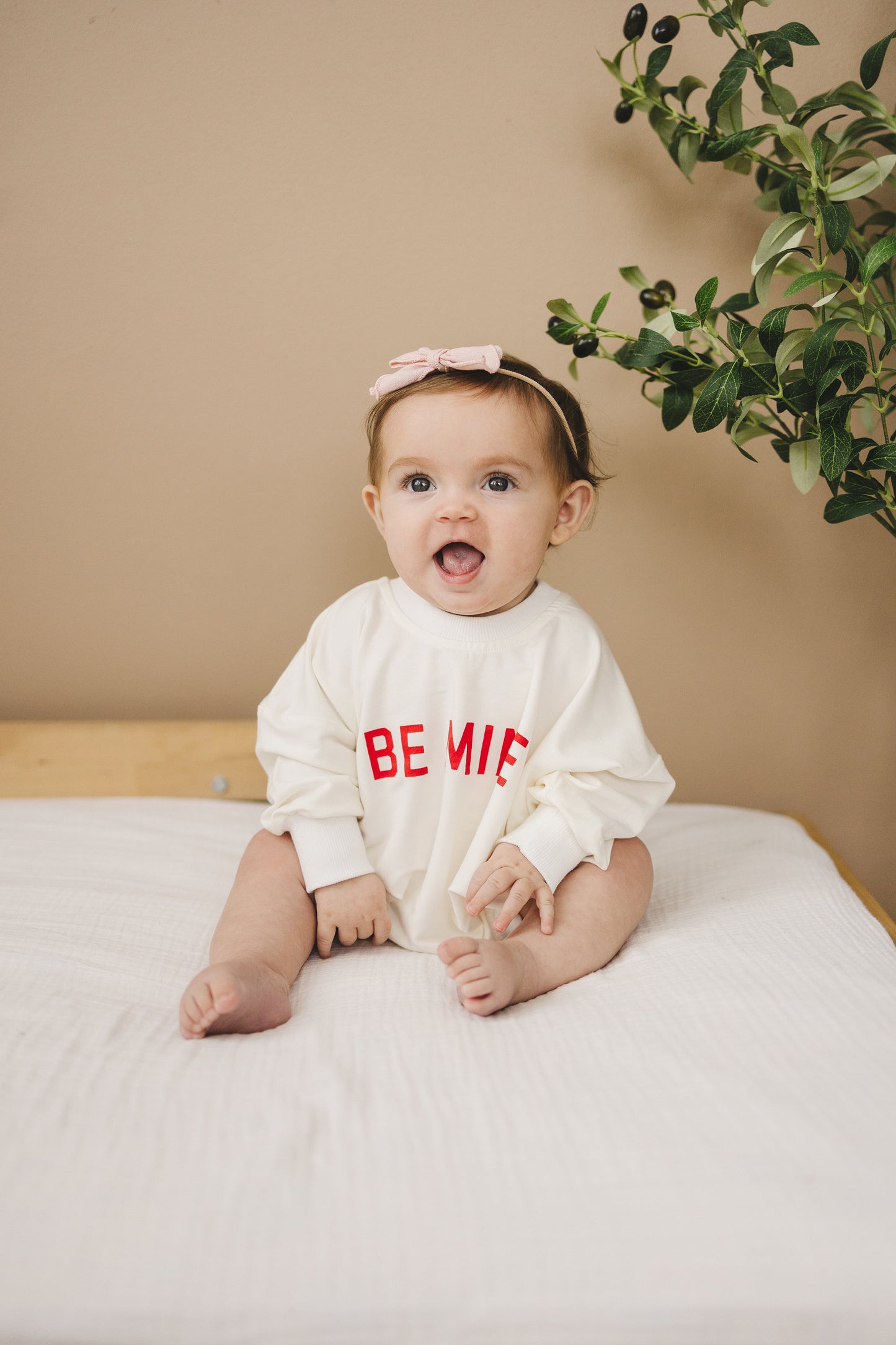 Be Mine Valentine's Day Graphic Oversized Bamboo Sweatshirt Romper - Baby Sweatshirt Bubble Romper - Baby Girl Boy Toddler - V-Day Loved