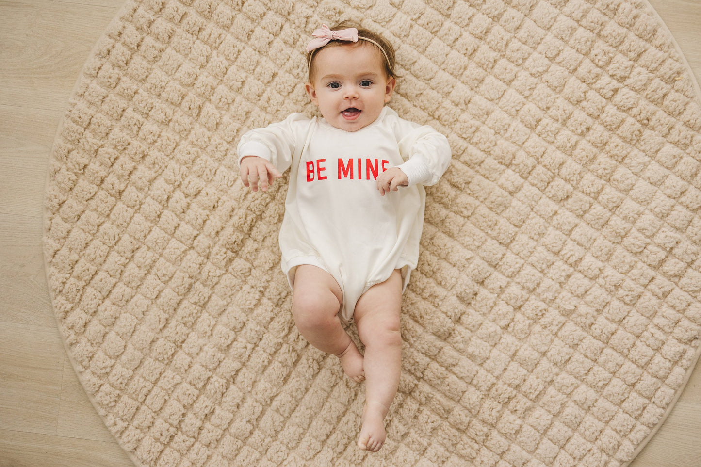 Be Mine Valentine's Day Graphic Oversized Bamboo Sweatshirt Romper - Baby Sweatshirt Bubble Romper - Baby Girl Boy Toddler - V-Day Loved