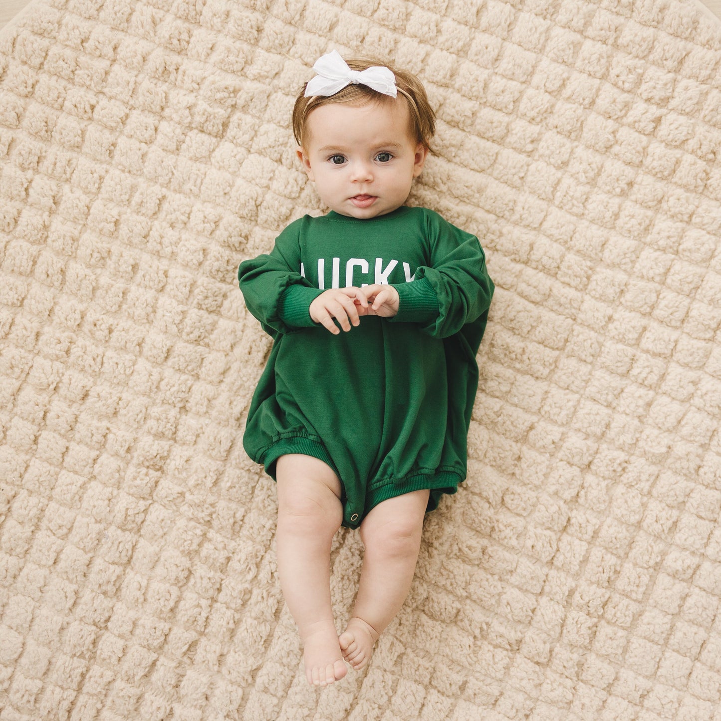 LUCKY St Patrick's's Day Graphic Oversized Bamboo Sweatshirt Romper - Baby Sweatshirt Bubble Romper - Baby Girl Boy Toddler - St. Patricks