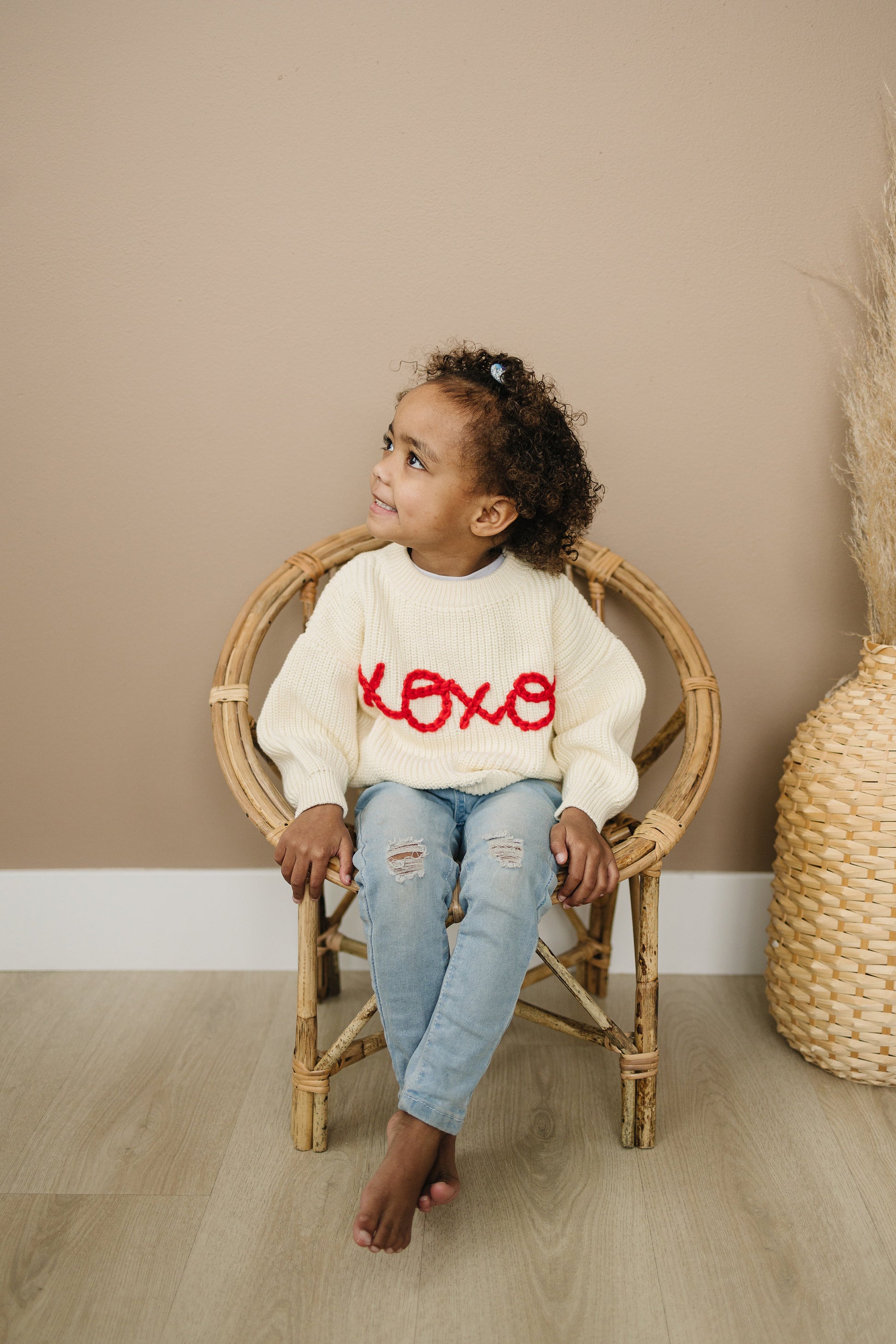 XOXO Hand Embroidered Chunky Knit Sweater for Babies & Toddlers - Valentine's Day Embroidered Baby Sweater - Baby Boy or Girl - Red VDay