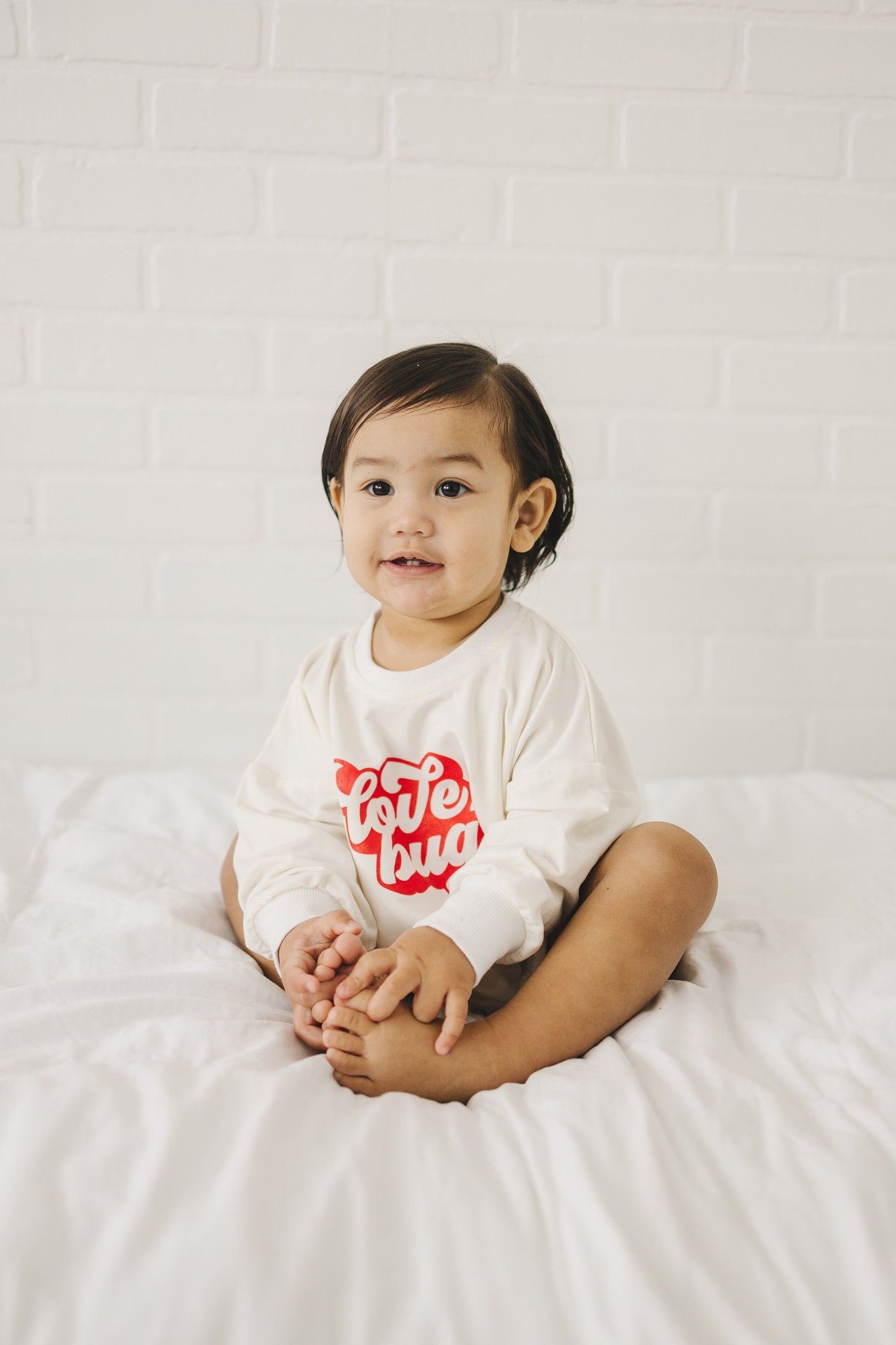 Love Bug Valentine's Day Graphic Oversized Bamboo Sweatshirt Romper - Baby Sweatshirt Bubble Romper - Baby Girl Toddler - V-Day Lovebug