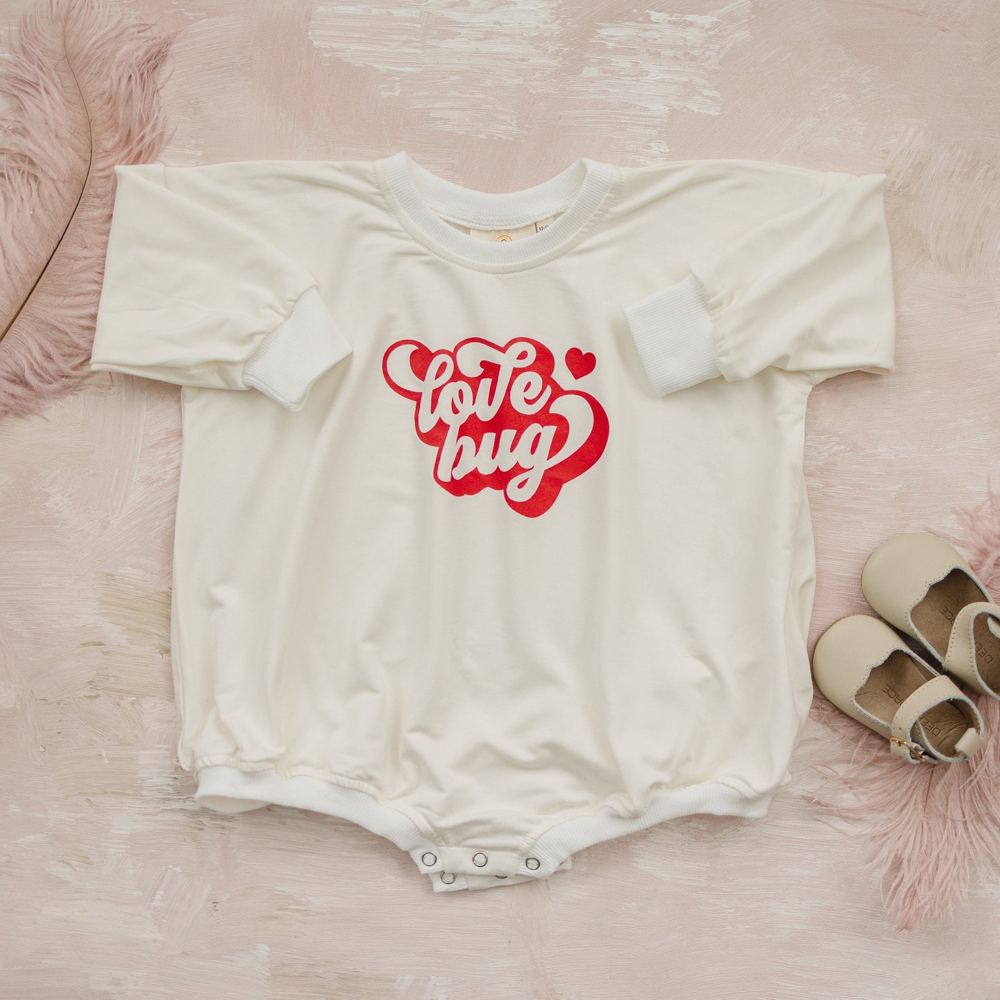 Love Bug Valentine's Day Graphic Oversized Bamboo Sweatshirt Romper - Baby Sweatshirt Bubble Romper - Baby Girl Toddler - V-Day Lovebug