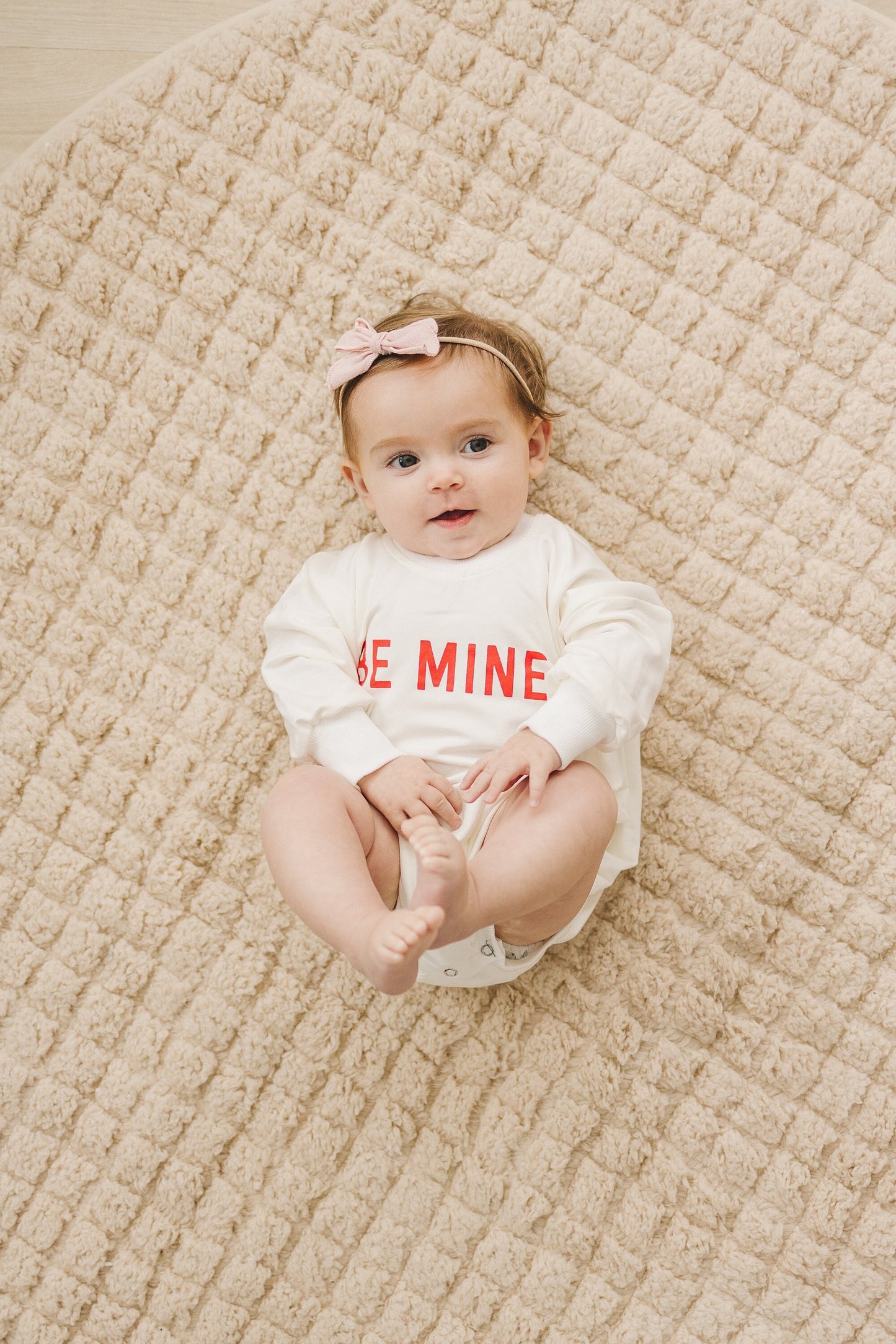 Be Mine Valentine's Day Graphic Oversized Bamboo Sweatshirt Romper - Baby Sweatshirt Bubble Romper - Baby Girl Boy Toddler - V-Day Loved