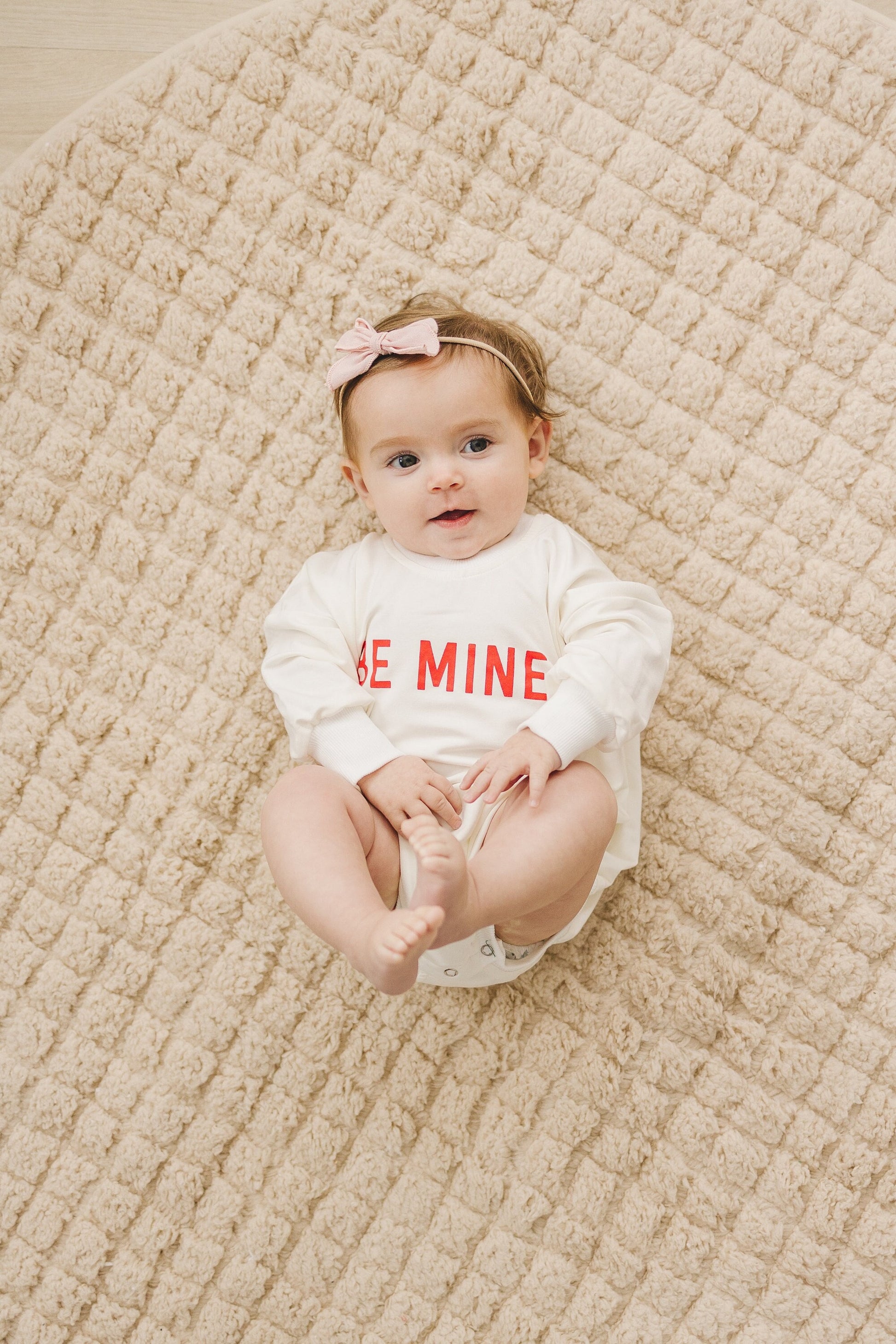 Be Mine Valentine's Day Graphic Oversized Bamboo Sweatshirt Romper - Baby Sweatshirt Bubble Romper - Baby Girl Boy Toddler - V-Day Loved