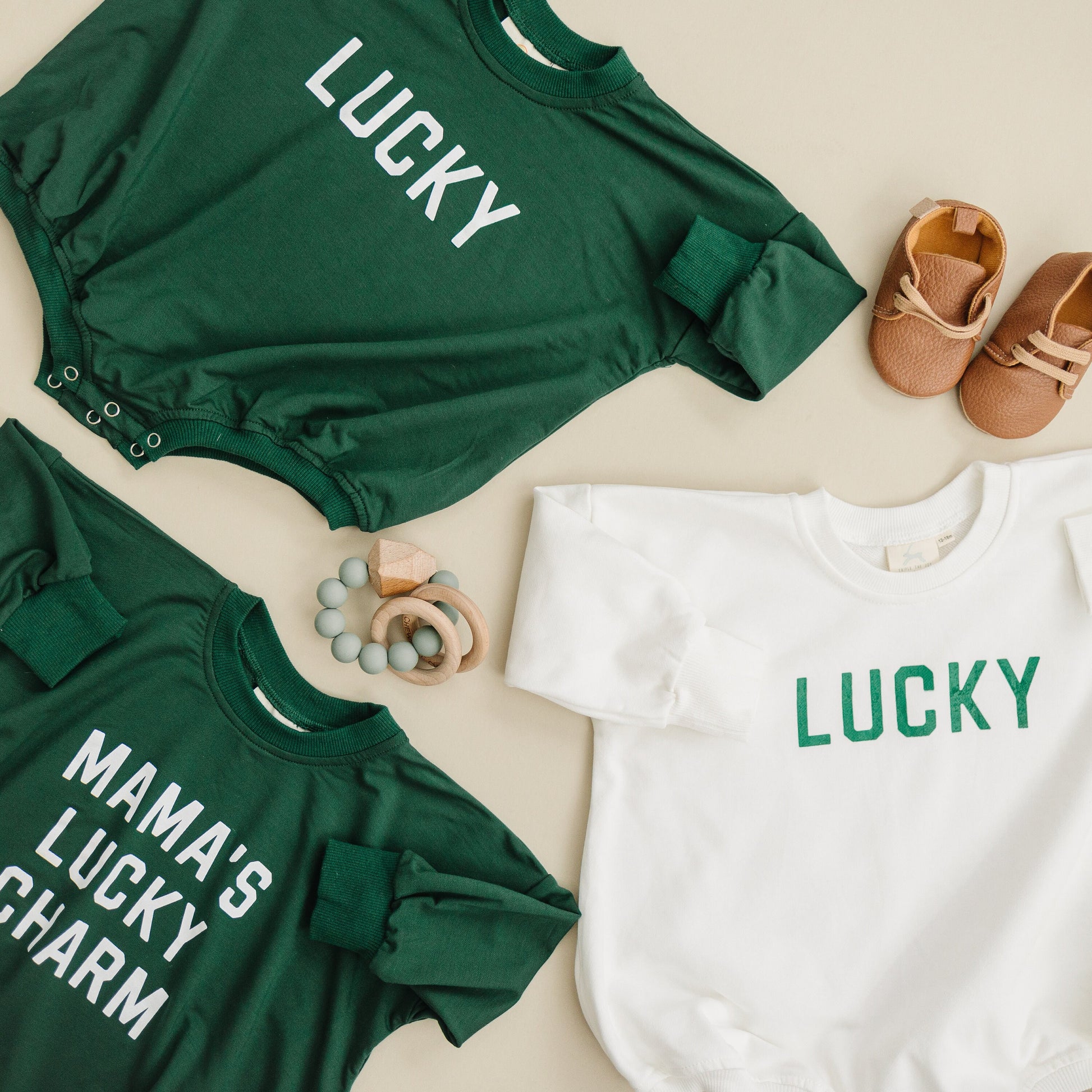 LUCKY St Patrick's's Day Graphic Oversized Bamboo Sweatshirt Romper - Baby Sweatshirt Bubble Romper - Baby Girl Boy Toddler - St. Patricks