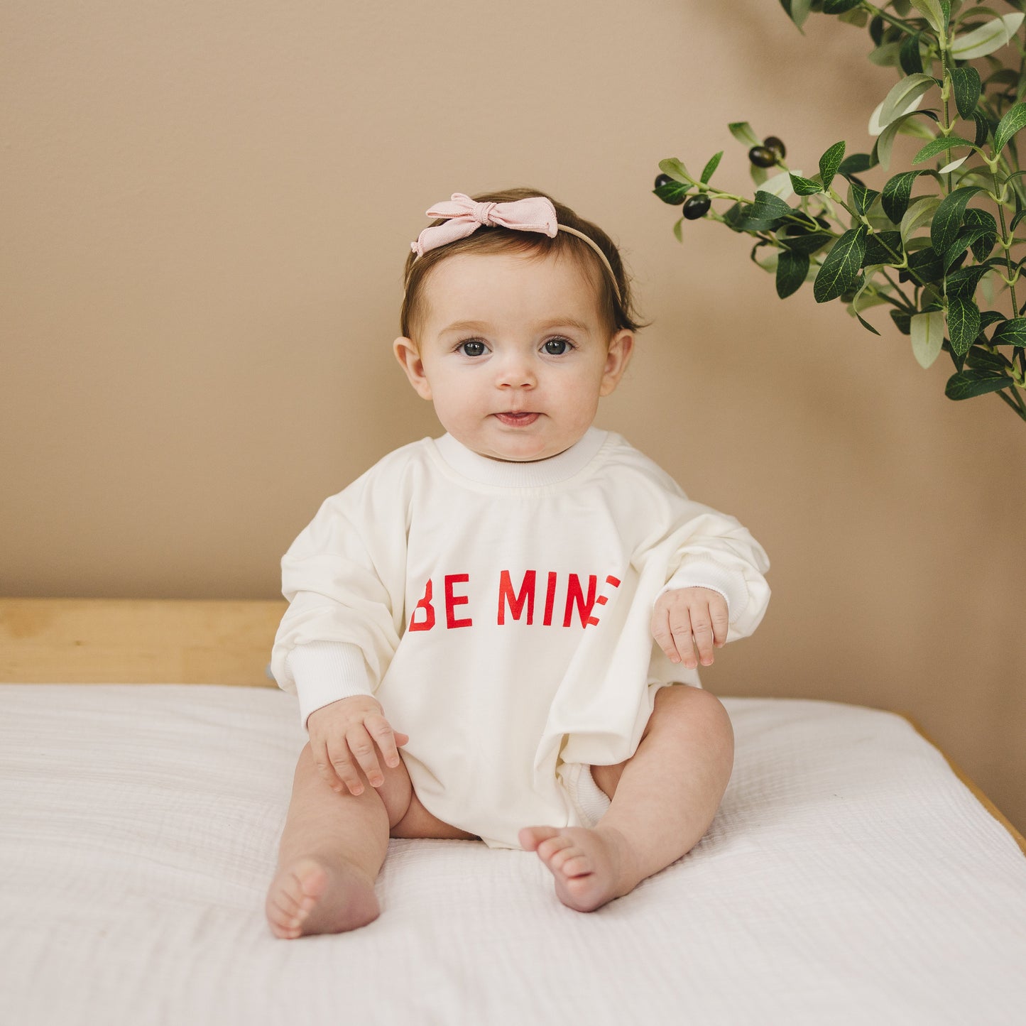 Be Mine Valentine's Day Graphic Oversized Bamboo Sweatshirt Romper - Baby Sweatshirt Bubble Romper - Baby Girl Boy Toddler - V-Day Loved