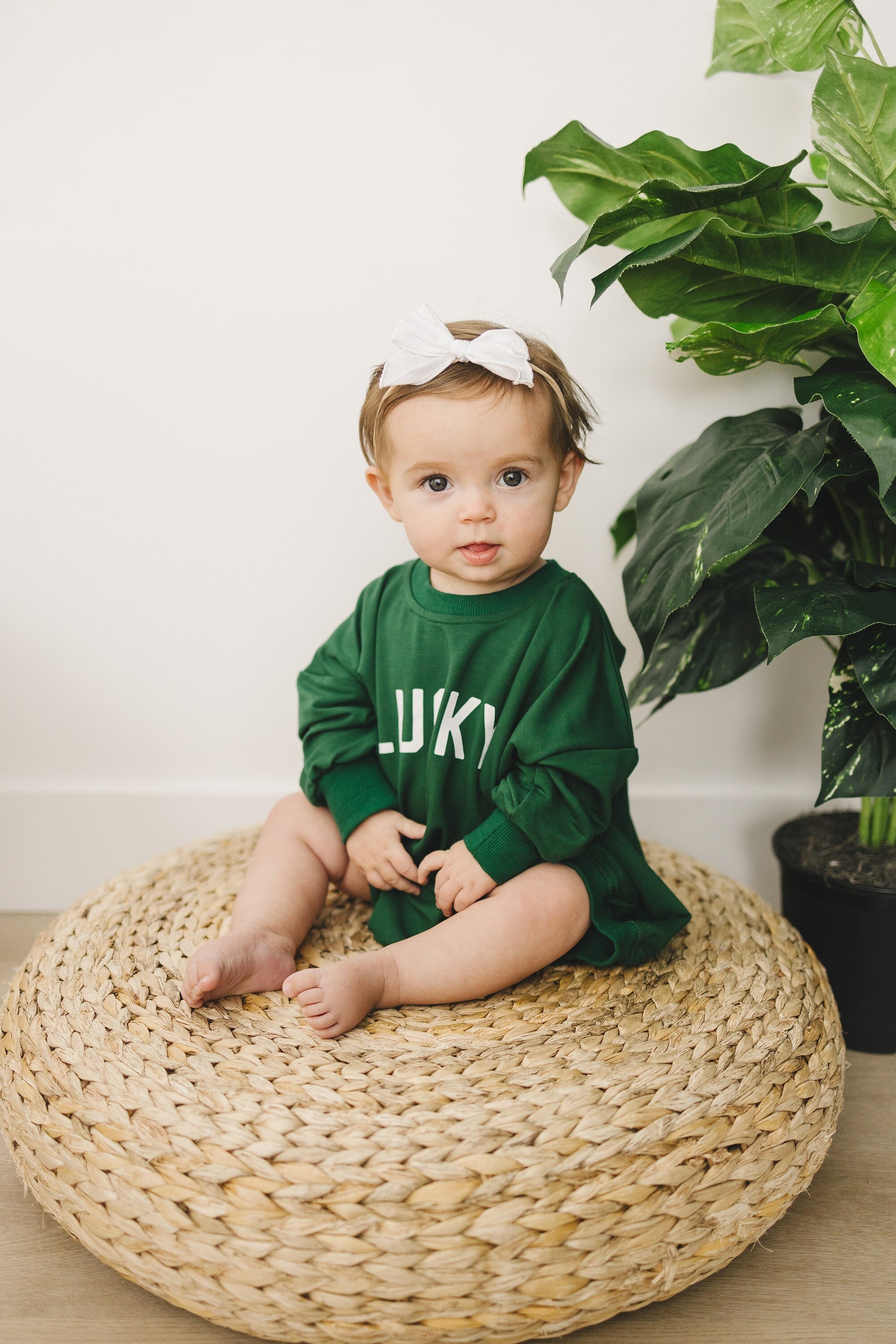 LUCKY St Patrick's's Day Graphic Oversized Bamboo Sweatshirt Romper - Baby Sweatshirt Bubble Romper - Baby Girl Boy Toddler - St. Patricks