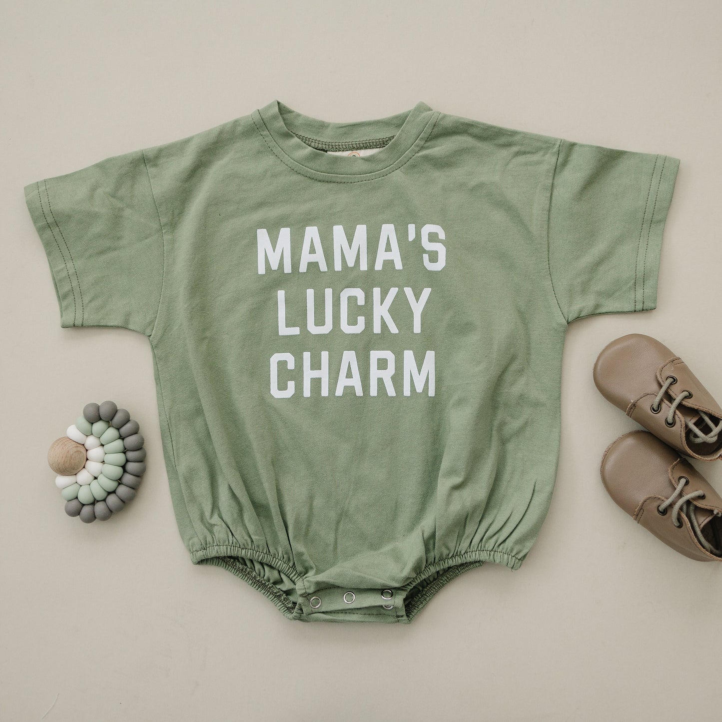 MAMA'S LUCKY CHARM Oversized T-Shirt Romper - Baby Girl or Boy Bubble Romper - St. Patrick's Day Outfit - Lucky - St. Patty's Day St Paddys