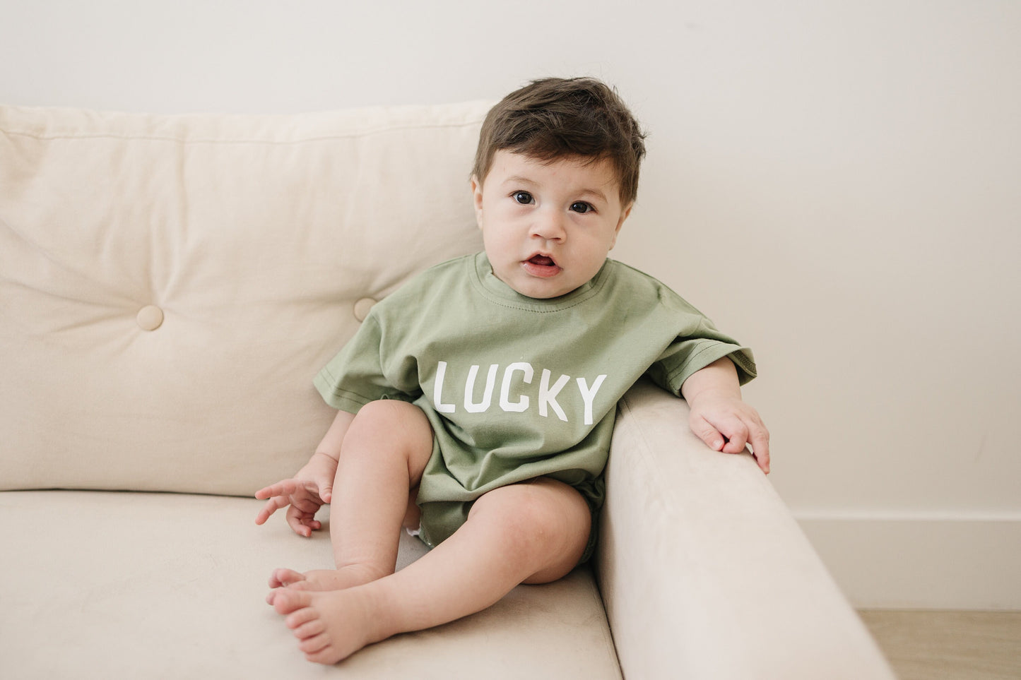 LUCKY Oversized T-Shirt Romper - Baby Girl or Boy Bubble Romper - St. Patrick's Day Outfit - Lucky - St. Patty's Day - St Paddys