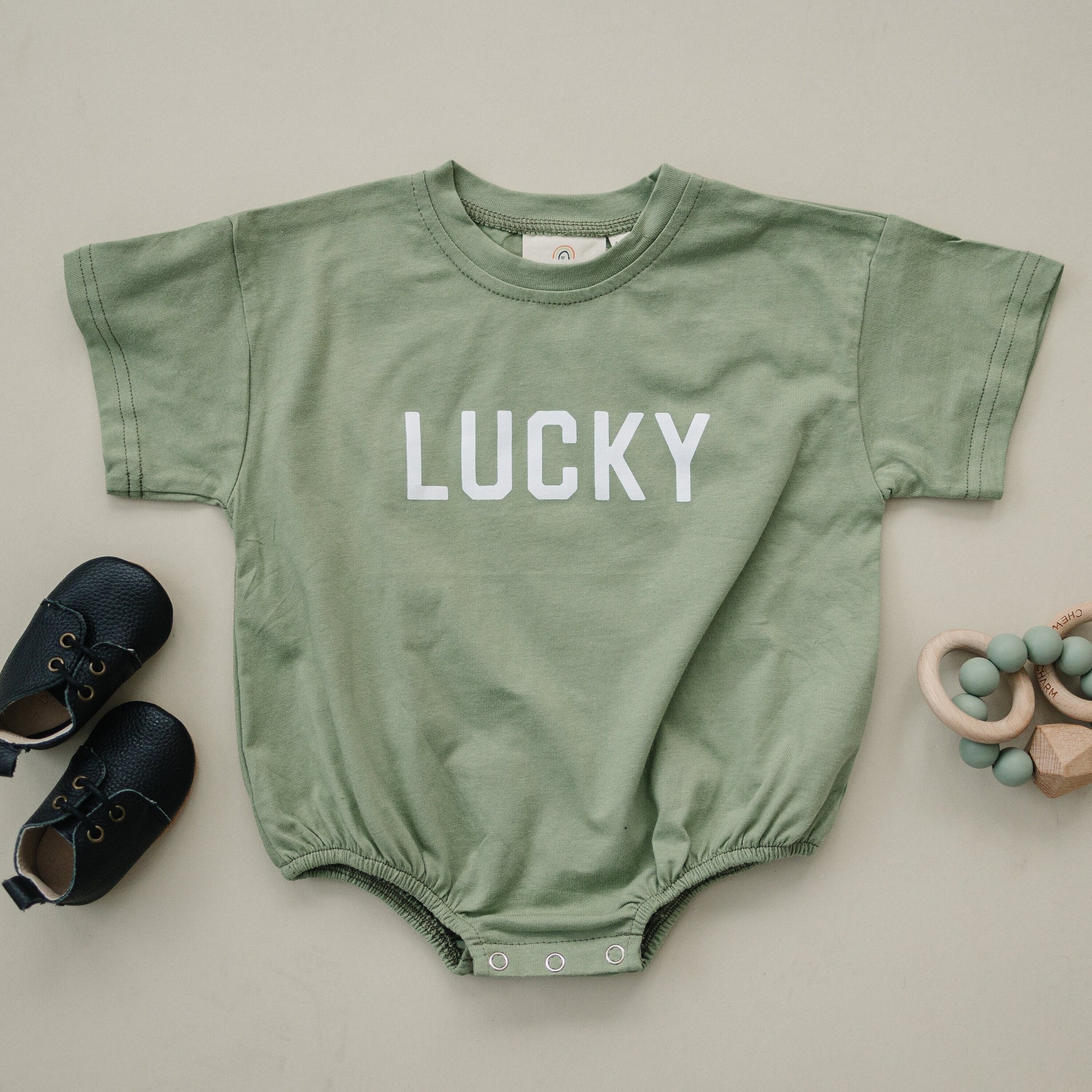 LUCKY Oversized T-Shirt Romper - Baby Girl or Boy Bubble Romper - St. Patrick's Day Outfit - Lucky - St. Patty's Day - St Paddys